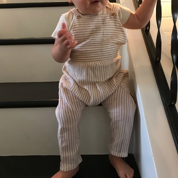 Zara baby 9 month linen overalls red stripe - Picture 1 of 4